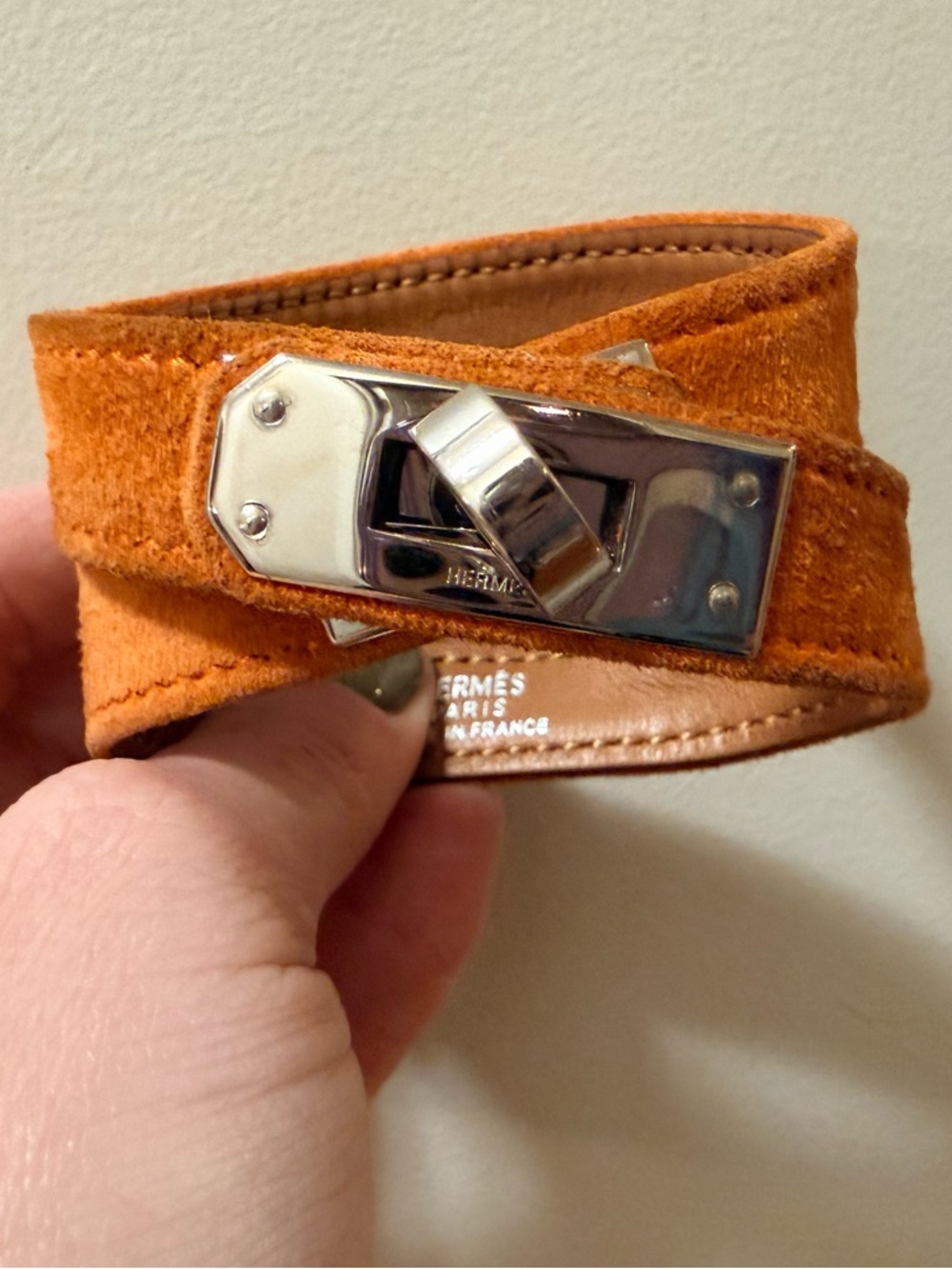 *Rare* Authentic Hermes - Orange Suede Kelly Lock Bracelet